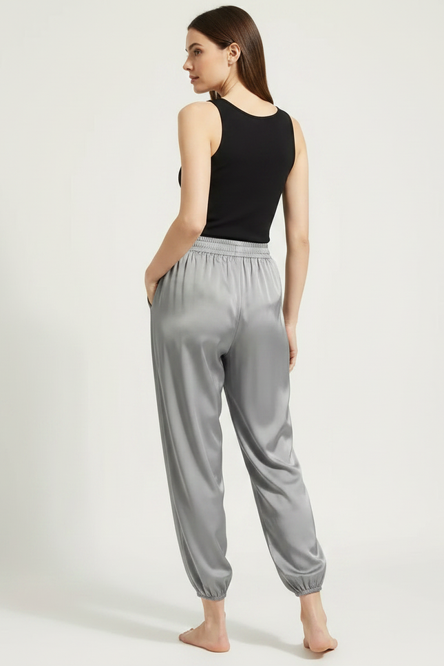 Pantalon Fluide Gris Satiné Ample Décontracté Cheville - vue 2