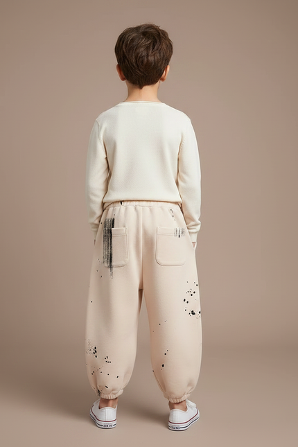 Pantalon Fluide Beige Ample Coton Imprimé Décontracté Garçon - Molleton - vue 2