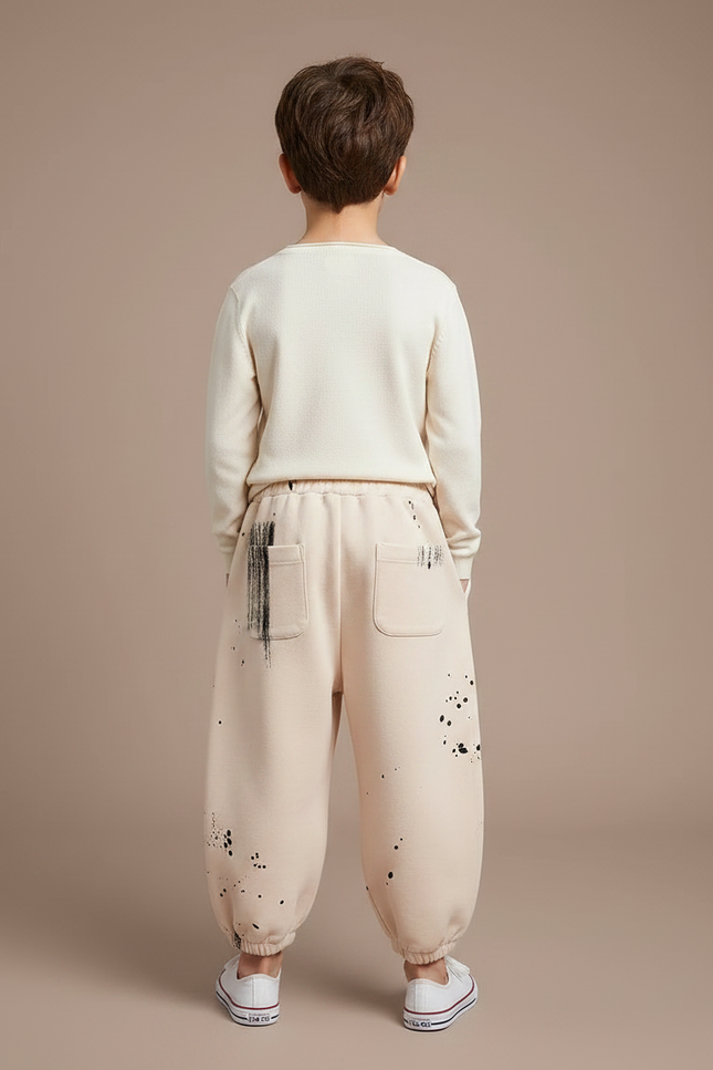 Pantalon Fluide Beige Ample Coton Imprimé Décontracté Garçon - Molleton - vue 2