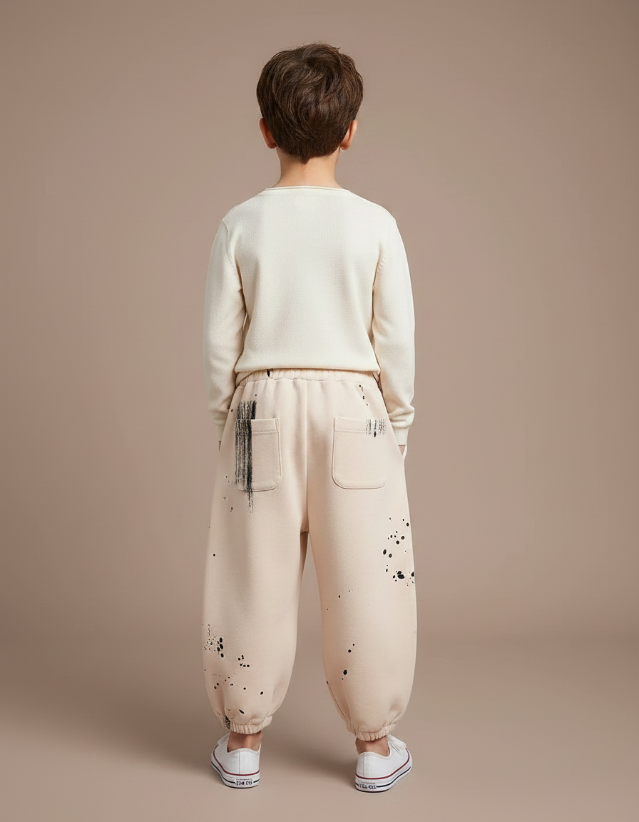 Pantalon Fluide Beige Ample Coton Imprimé Décontracté Garçon - Molleton - vue 2