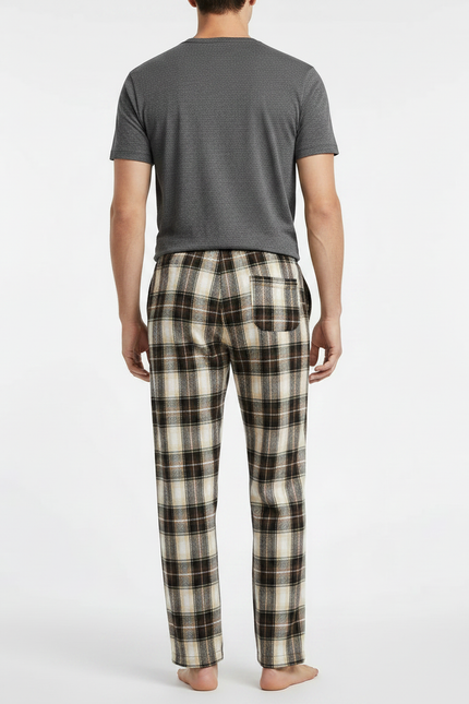 Pantalon Fluide Carreaux Marron Noir Ample Décontracté Homme - Multicolore Molleton - vue 2