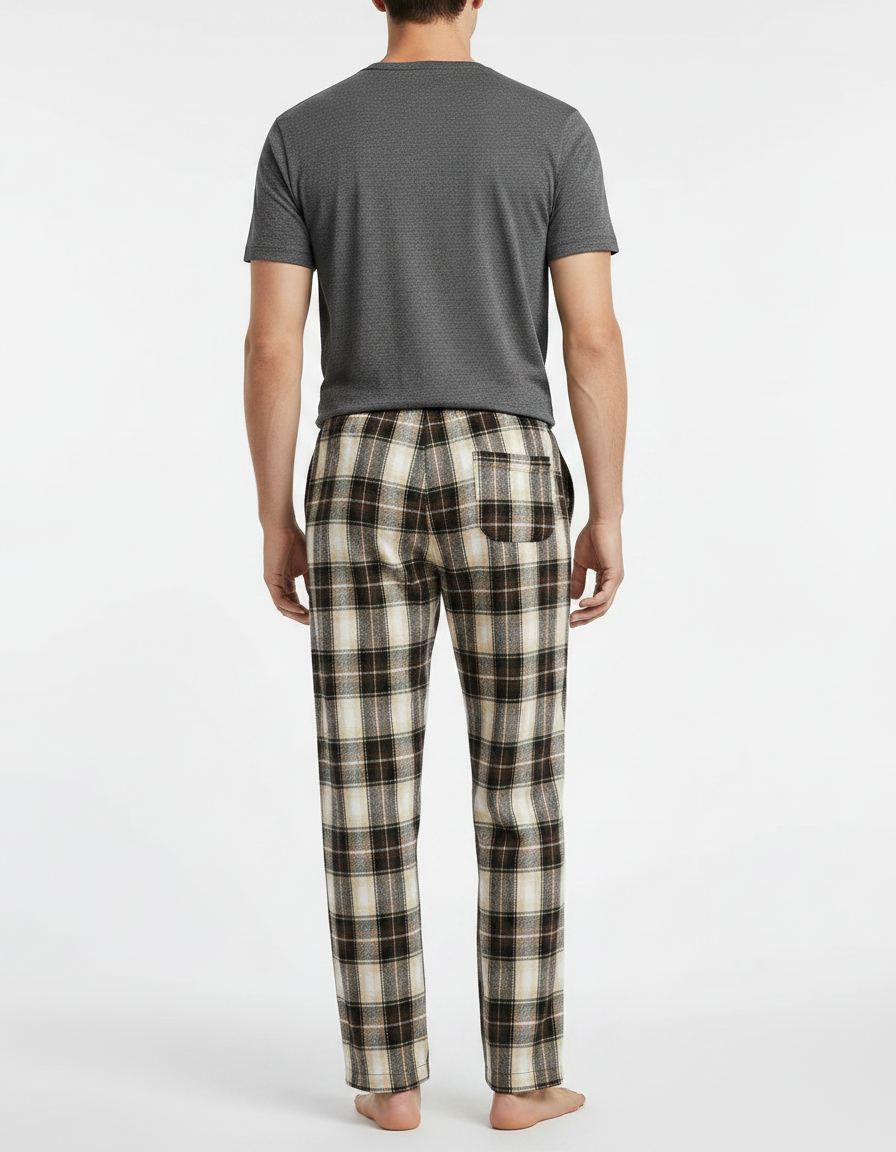 Pantalon Fluide Carreaux Marron Noir Ample Décontracté Homme - Multicolore Molleton - vue 2