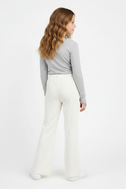 Pantalon Fluide Écru Côtelé Ample Confortable Enfant - Beige Cordé - vue 2