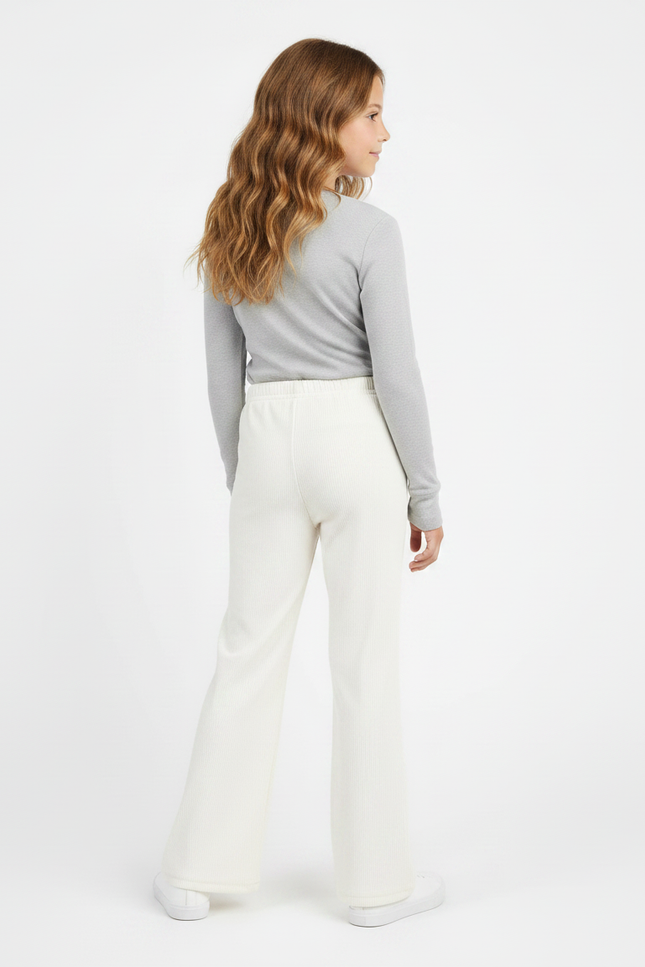 Pantalon Fluide Écru Côtelé Ample Confortable Enfant - Beige Cordé - vue 2