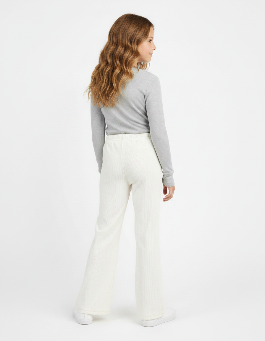 Pantalon Fluide Écru Côtelé Ample Confortable Enfant - Beige Cordé - vue 2