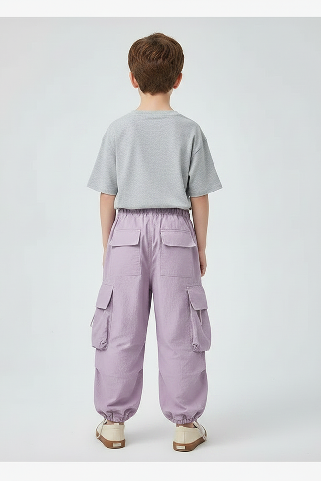 Pantalon Fluide Violet Cargo Ample Enfant Streetwear - Polyester - vue 2