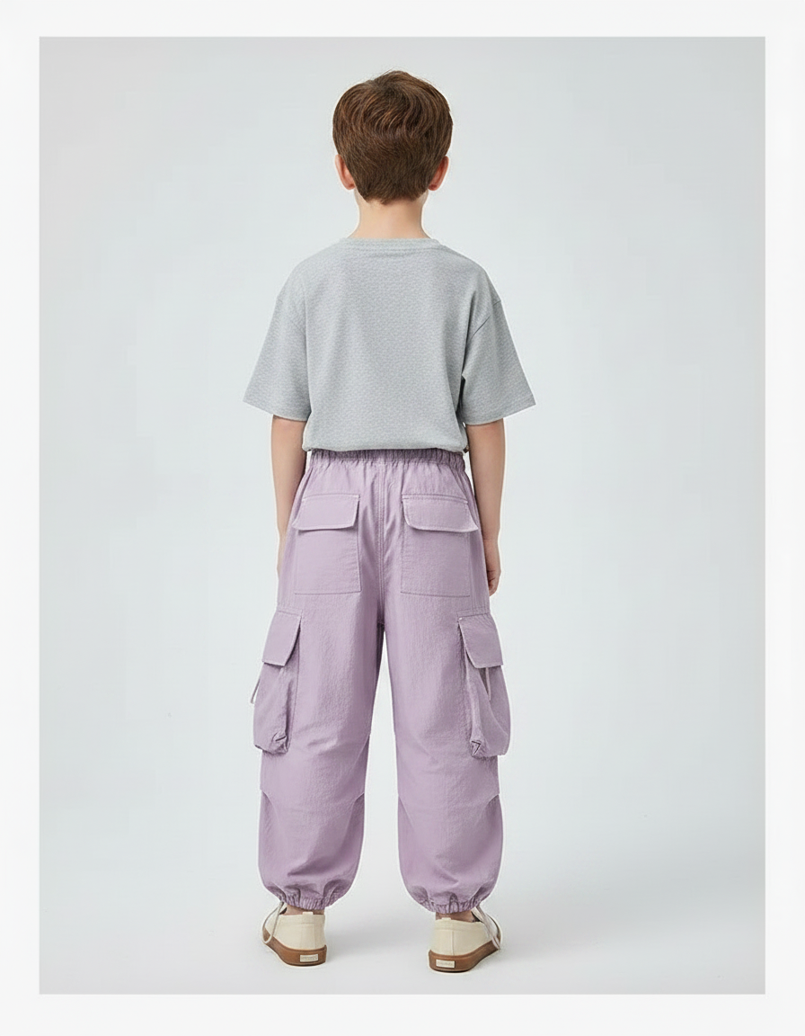 Pantalon Fluide Violet Cargo Ample Enfant Streetwear - Polyester - vue 2