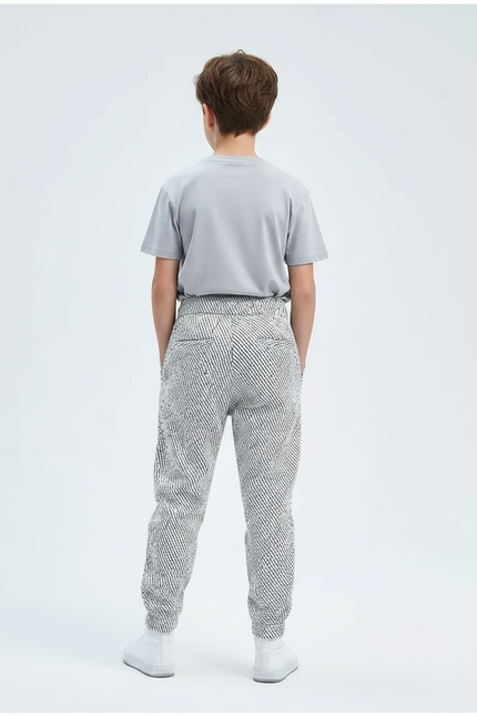 Pantalon Fluide Noir Blanc Ample Imprimé Géométrique Garçon - Tweed - vue 2