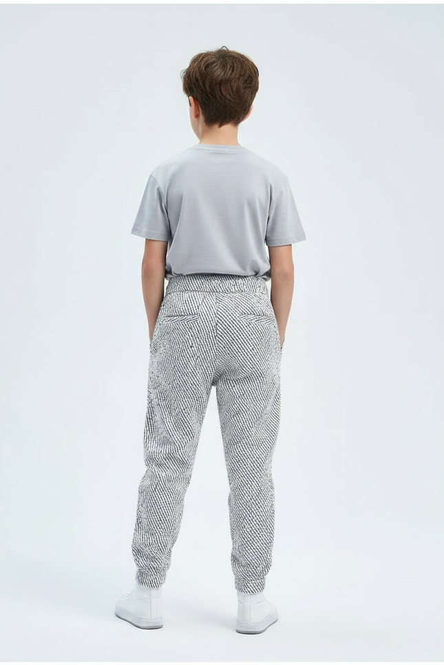Pantalon Fluide Noir Blanc Ample Imprimé Géométrique Garçon - Tweed - vue 2