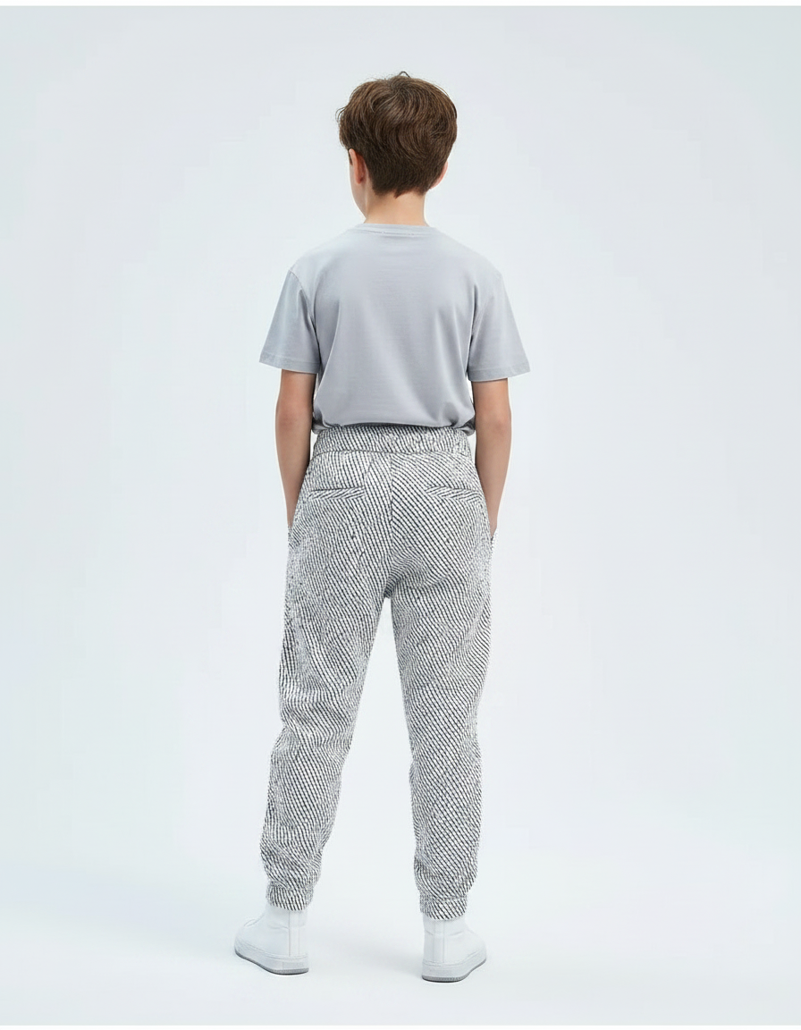 Pantalon Fluide Noir Blanc Ample Imprimé Géométrique Garçon - Tweed - vue 2