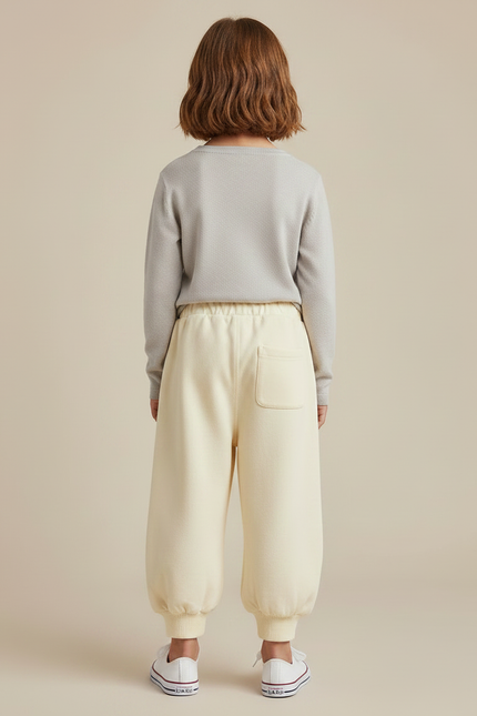 Pantalon Fluide Écru Brodé Ample Décontracté Enfant - Jaune Molleton - vue 2