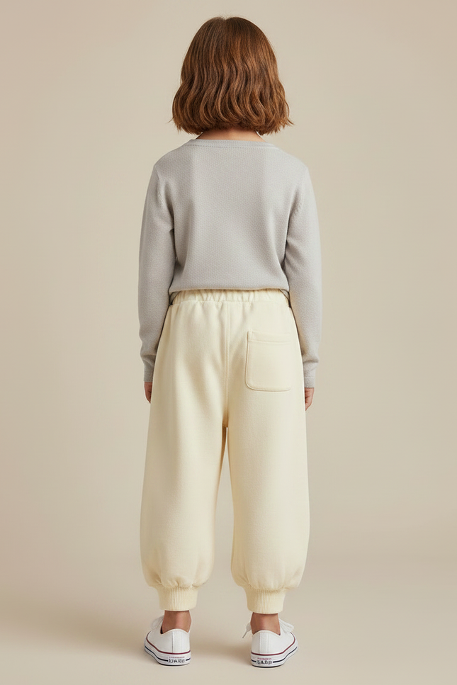 Pantalon Fluide Écru Brodé Ample Décontracté Enfant - Jaune Molleton - vue 2
