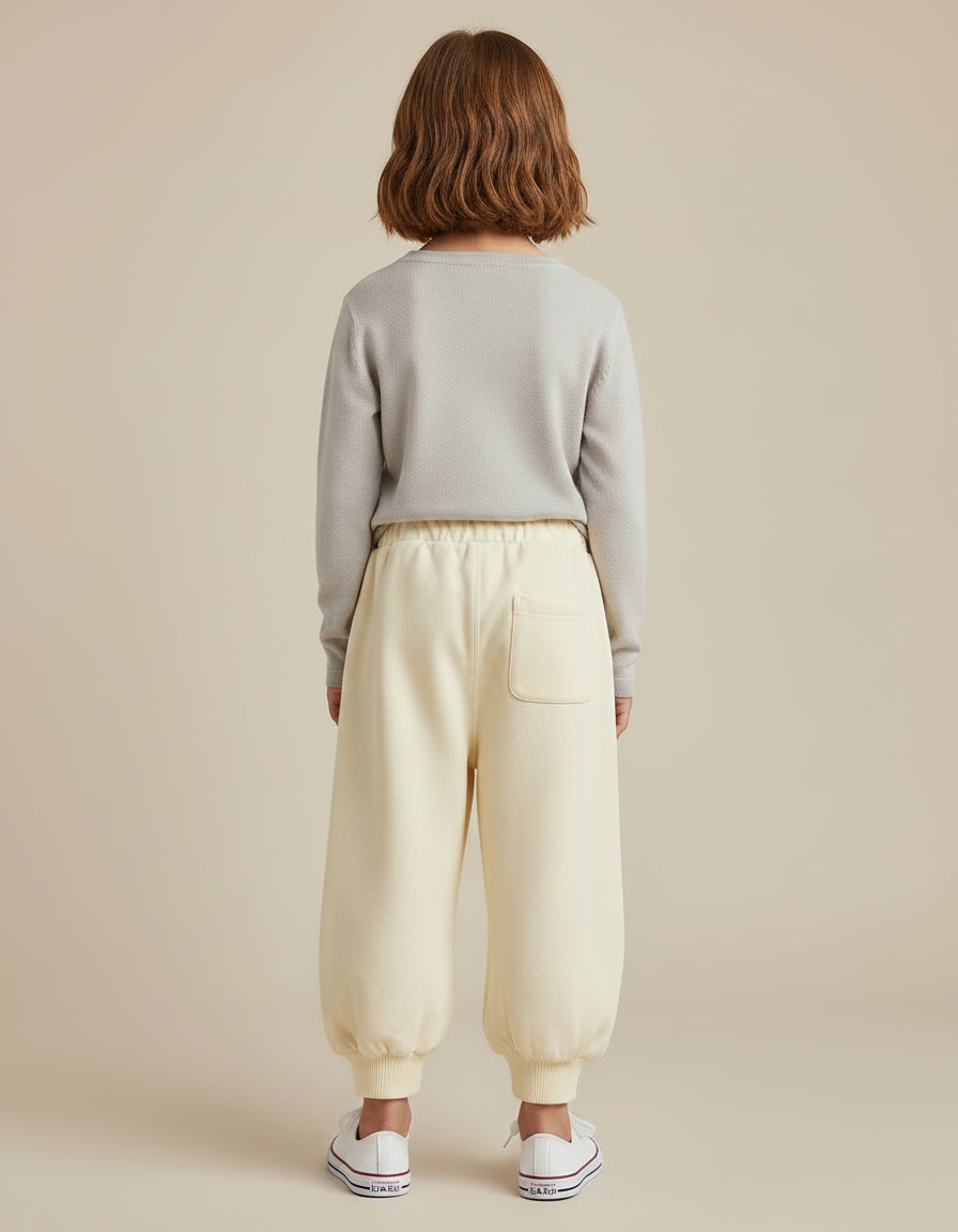 Pantalon Fluide Écru Brodé Ample Décontracté Enfant - Jaune Molleton - vue 2