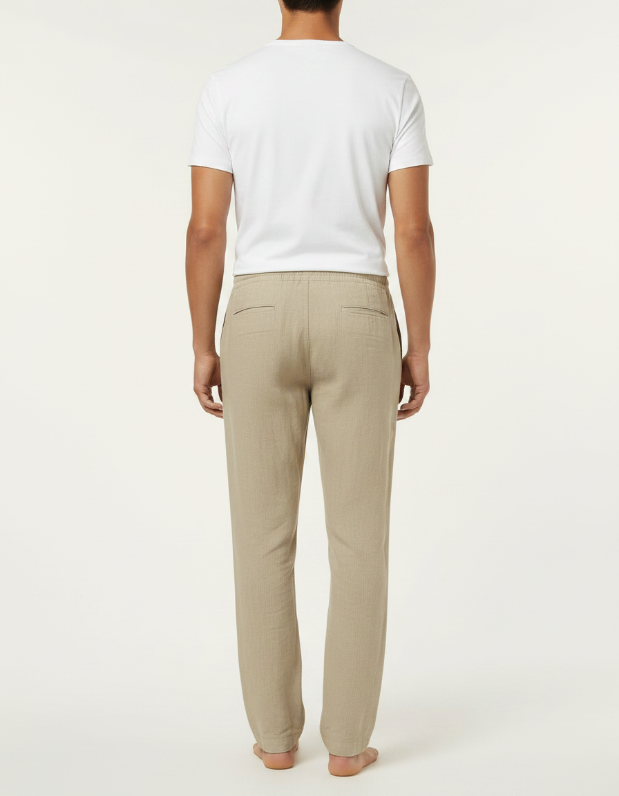 Pantalon Fluide Été Homme - Beige Lin - vue 2