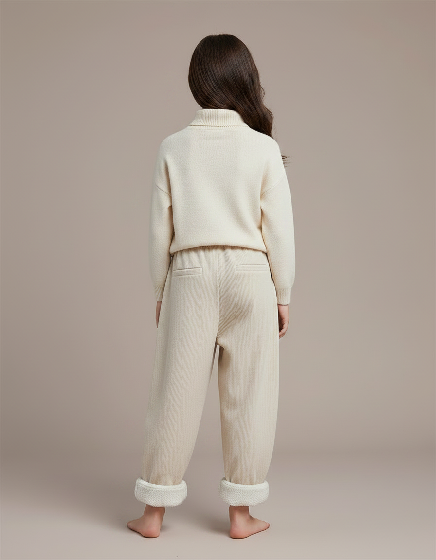 Pantalon Fluide Beige Côtelé Ample Doublé Enfant - Cordé - vue 2