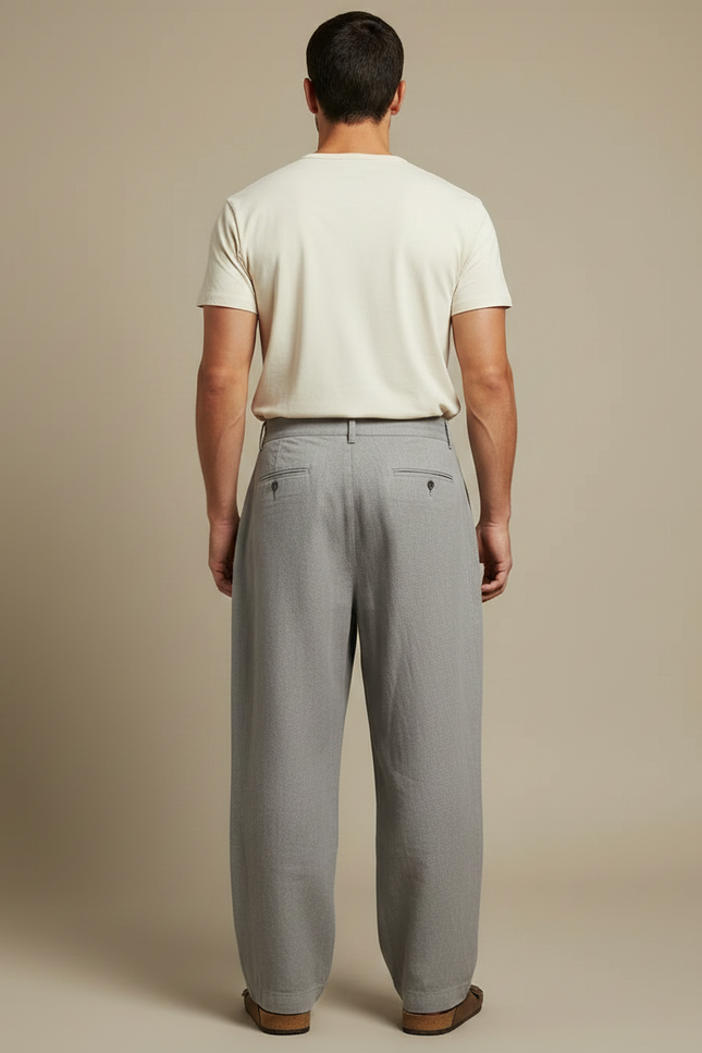 Pantalon Fluide Gris Lin Plissé Ample Homme - vue 2