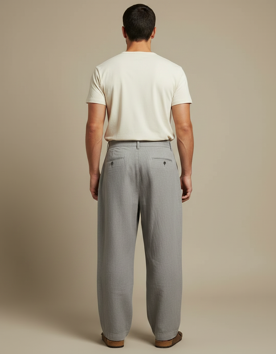 Pantalon Fluide Gris Lin Plissé Ample Homme - vue 2