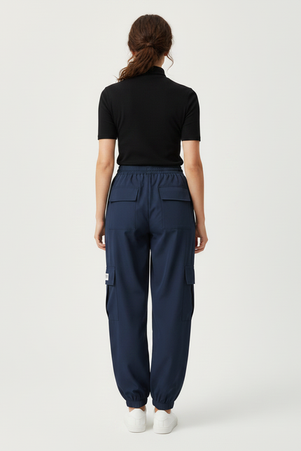 Pantalon Fluide Cargo Bleu Marine Ample Cordon - Polyester - vue 2
