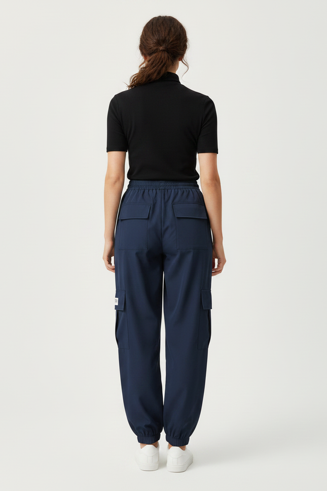 Pantalon Fluide Cargo Bleu Marine Ample Cordon - Polyester - vue 2