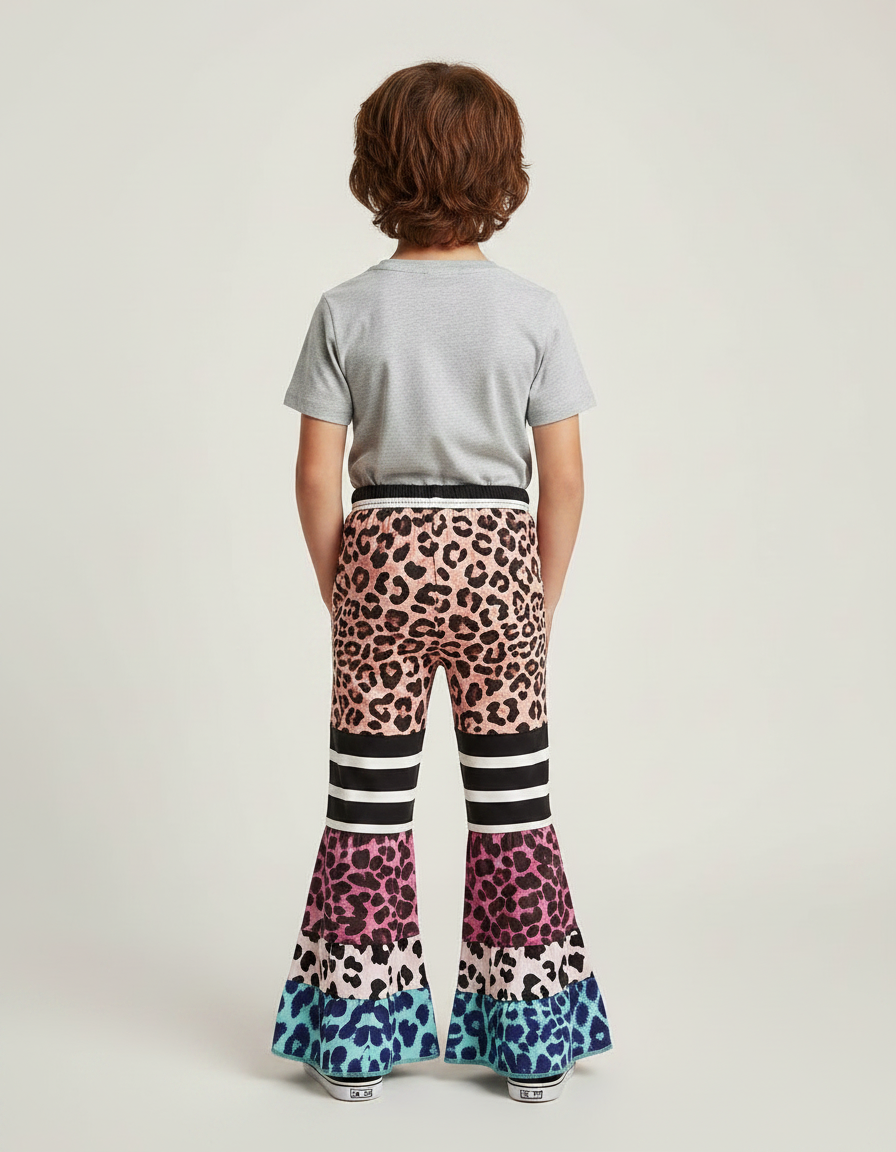 Pantalon Fluide Léopard Évasé Multicolore Imprimé Enfant - Maille - vue 2