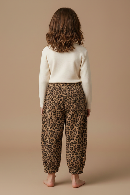 Pantalon Fluide Léopard Marron Ample Coton Enfant - Imprimé Cordé - vue 2
