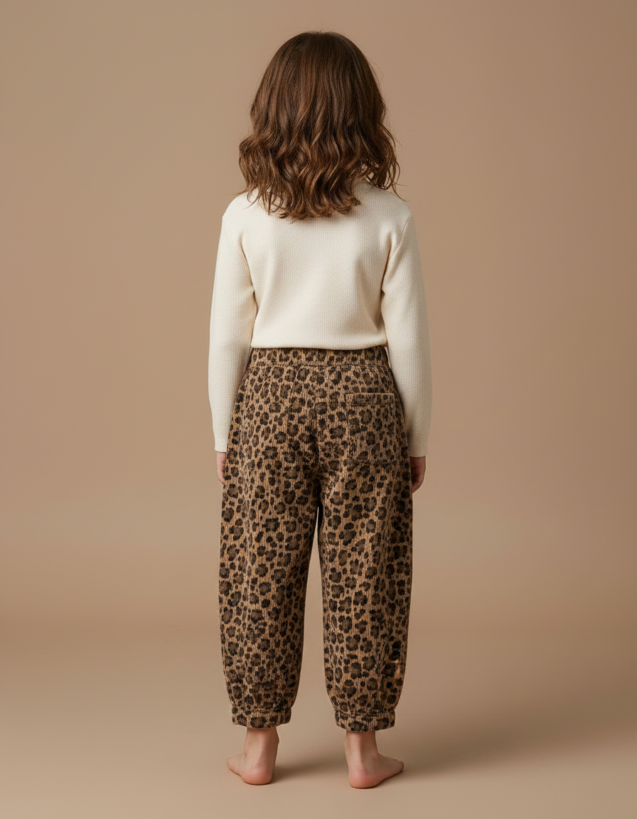 Pantalon Fluide Léopard Marron Ample Coton Enfant - Imprimé Cordé - vue 2