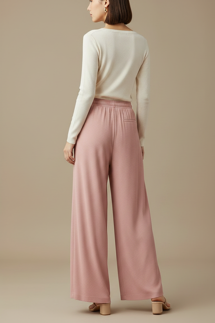 Pantalon Fluide Rose Ample Confortable Cordon Femme - Maille - vue 2