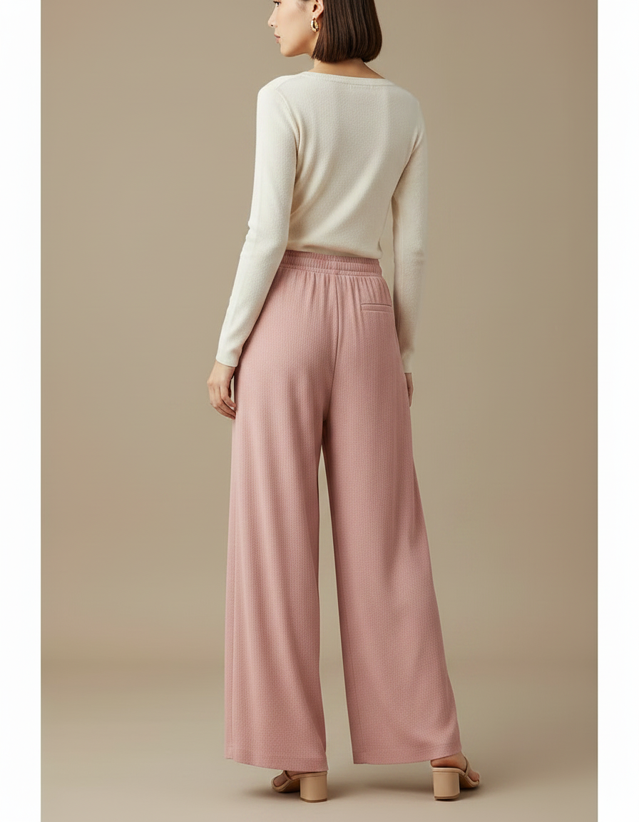 Pantalon Fluide Rose Ample Confortable Cordon Femme - Maille - vue 2