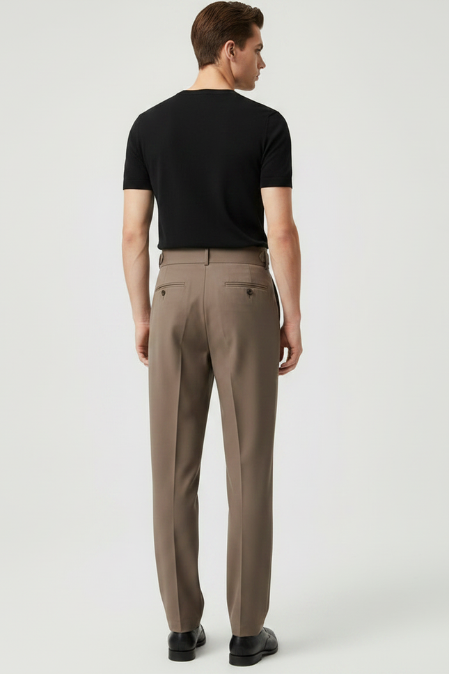 Pantalon Fluide Homme Marron Plissé Taille Haute Élégant - Gabardine - vue 2