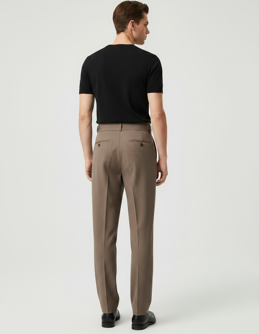 Pantalon Fluide Homme Marron Plissé Taille Haute Élégant - Gabardine - vue 2