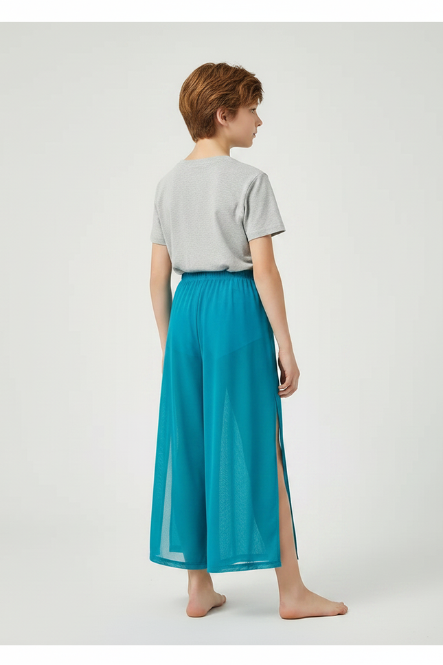 Pantalon Fluide Bleu Maille Ample Fendu Enfant - vue 2