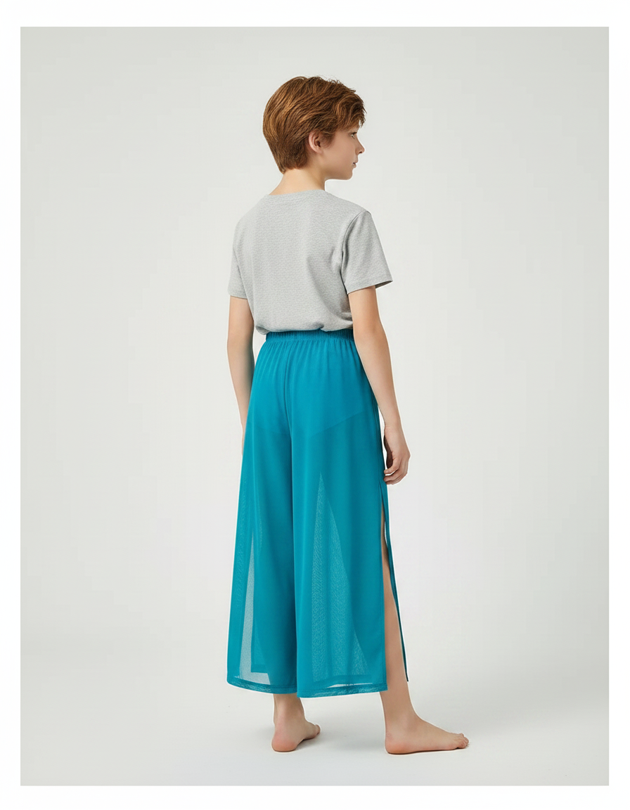 Pantalon Fluide Bleu Maille Ample Fendu Enfant - vue 2