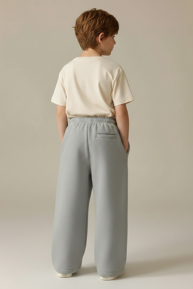 Pantalon Fluide Gris Ample Molleton Coton Enfant Sport - vue 2