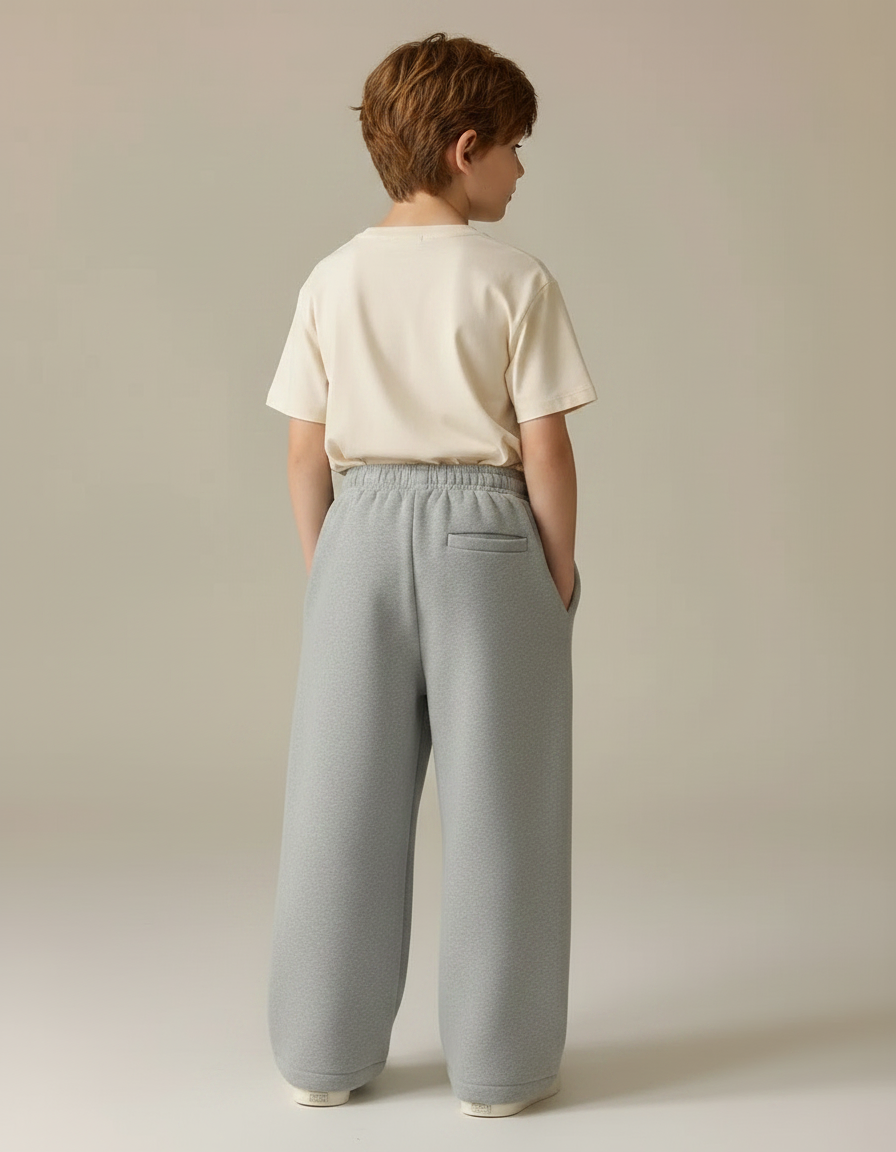 Pantalon Fluide Gris Ample Molleton Coton Enfant Sport - vue 2