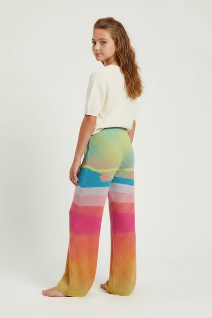Pantalon Fluide Tricot Arc-en-ciel Ample Confortable Fille - Multicolore Maille - vue 2