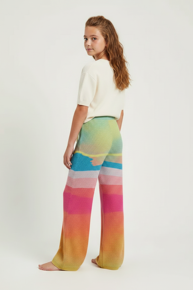 Pantalon Fluide Tricot Arc-en-ciel Ample Confortable Fille - Multicolore Maille - vue 2