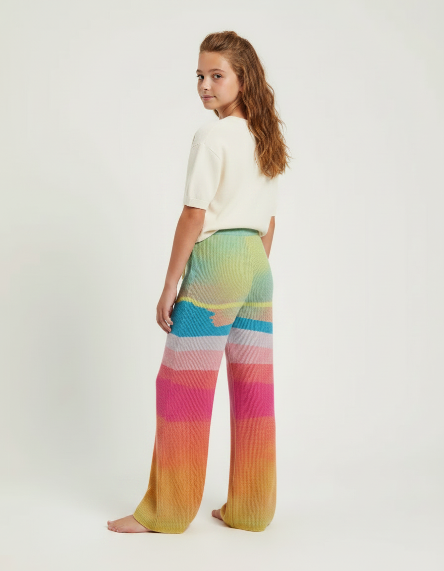 Pantalon Fluide Tricot Arc-en-ciel Ample Confortable Fille - Multicolore Maille - vue 2
