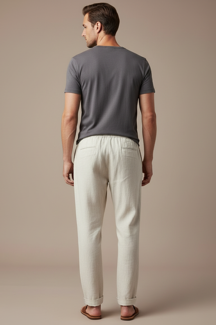 Pantalon Fluide Lin Beige - vue 2