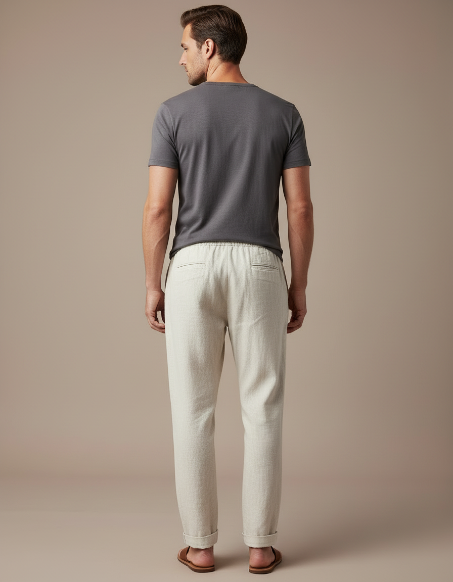Pantalon Fluide Lin Beige - vue 2
