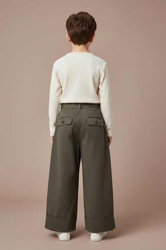 Pantalon Fluide Kaki Ample Coton Décontracté Garçon - vue 2