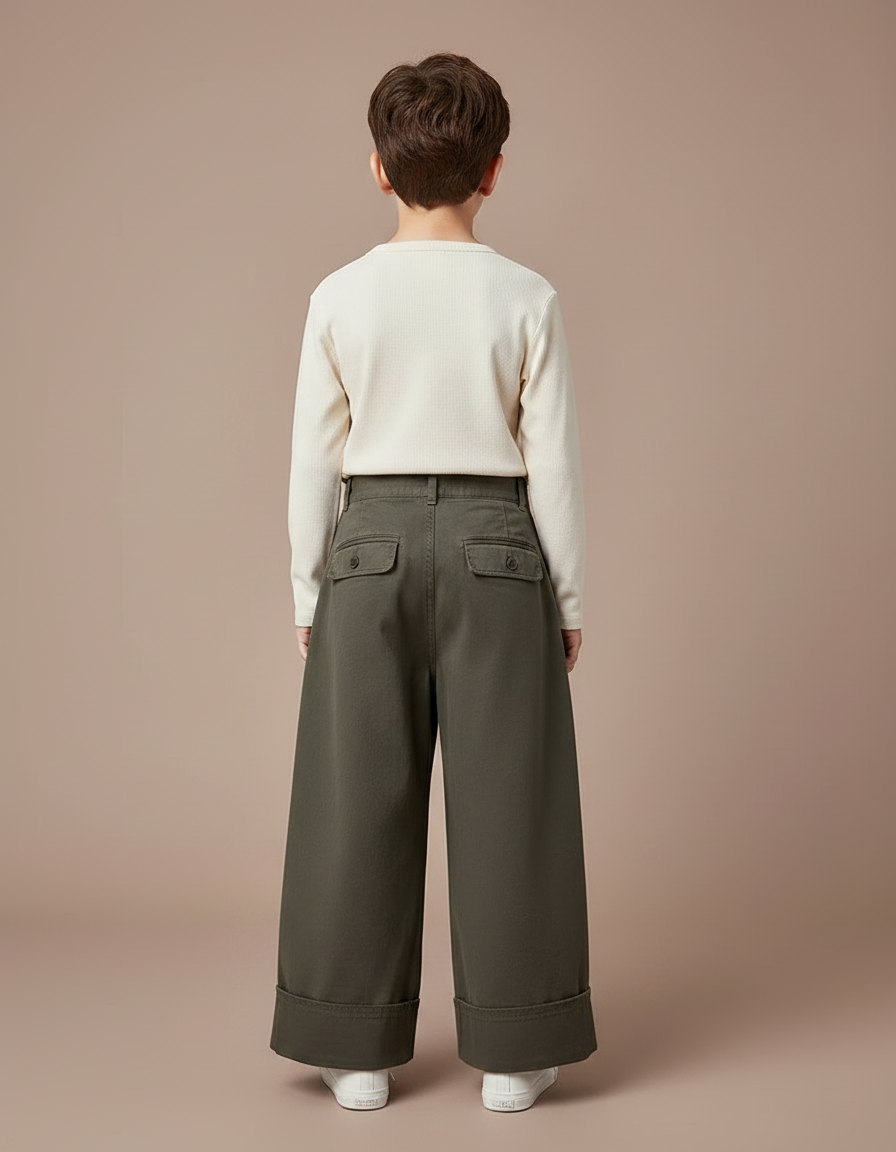 Pantalon Fluide Kaki Ample Coton Décontracté Garçon - vue 2