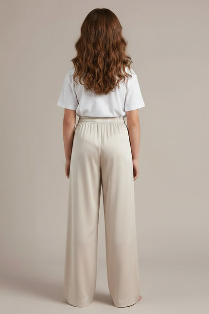 Pantalon Fluide Beige Satiné Ample Décontracté Femme - vue 2