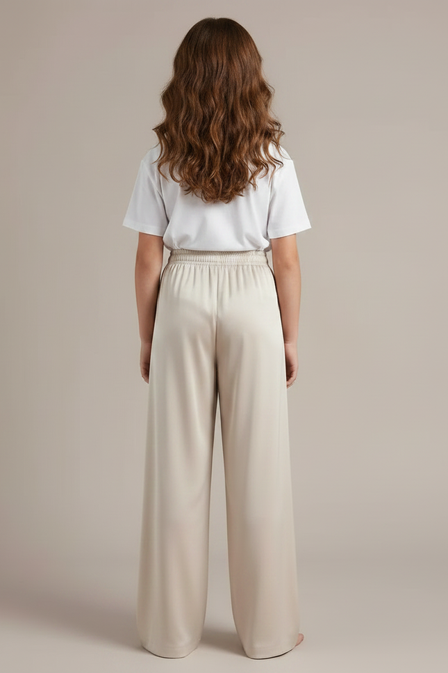 Pantalon Fluide Beige Satiné Ample Décontracté Femme - vue 2