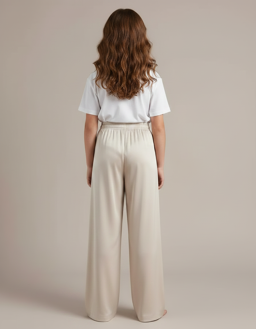 Pantalon Fluide Beige Satiné Ample Décontracté Femme - vue 2