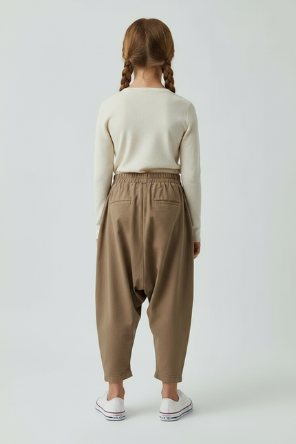 Pantalon Fluide Fille Kaki Coupe Ample - Coton - vue 2