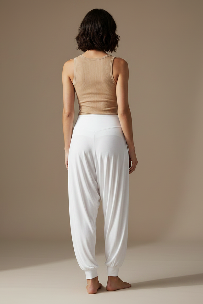 Pantalon Fluide Blanc Ample Yoga Confortable Femme - Viscose - vue 2