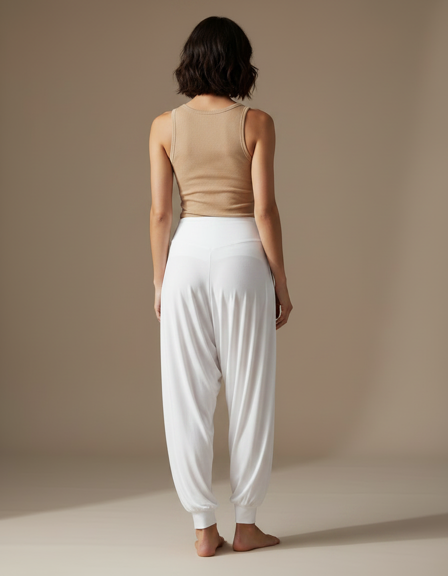 Pantalon Fluide Blanc Ample Yoga Confortable Femme - Viscose - vue 2