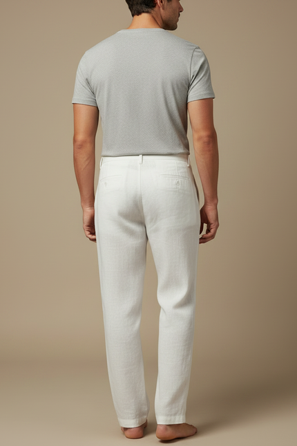 Pantalon Fluide Lin Blanc Plissé Décontracté Homme - vue 2