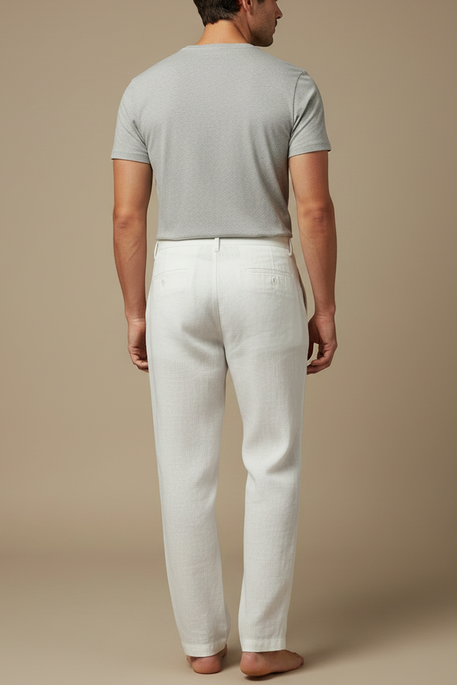Pantalon Fluide Lin Blanc Plissé Décontracté Homme - vue 2
