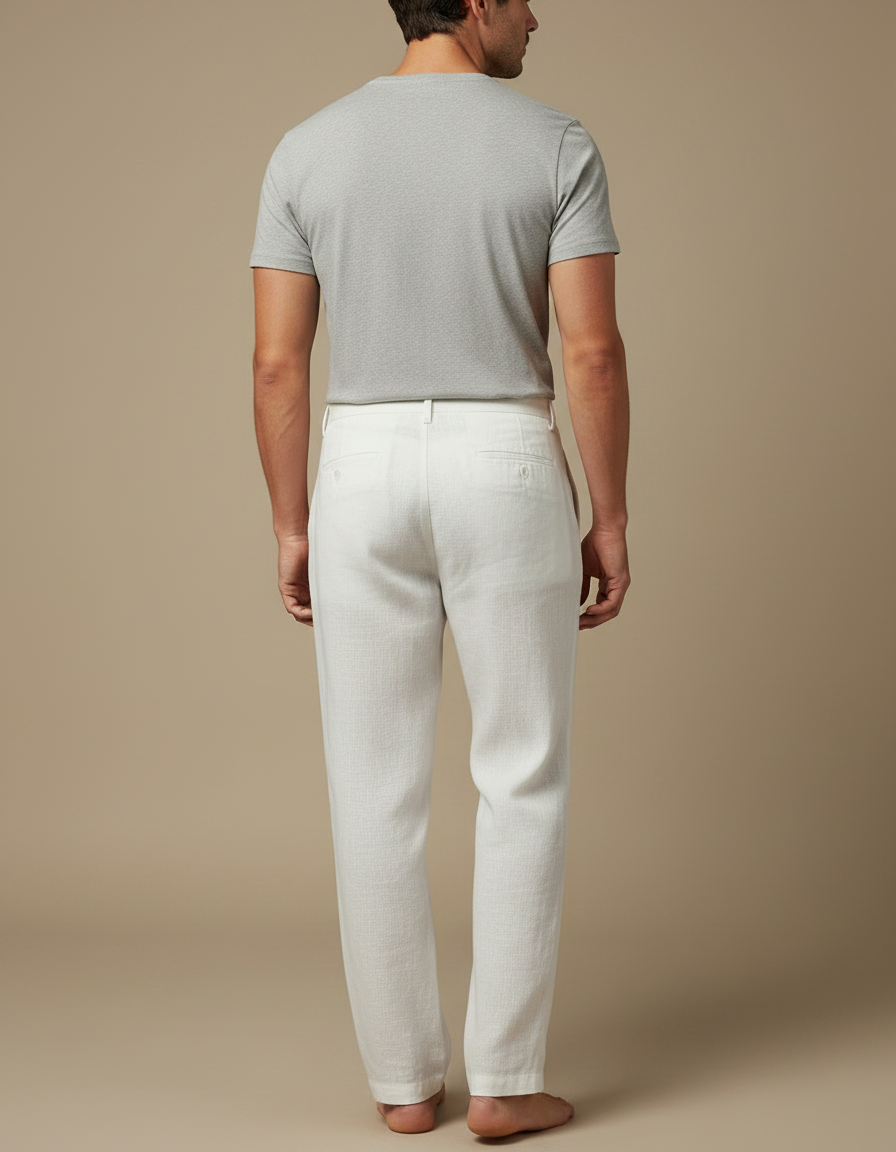 Pantalon Fluide Lin Blanc Plissé Décontracté Homme - vue 2